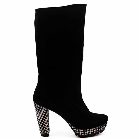 Champignon - Black Suede- Houndstooth- platform boot- LAST PAIRS 35, 36 AND 38!