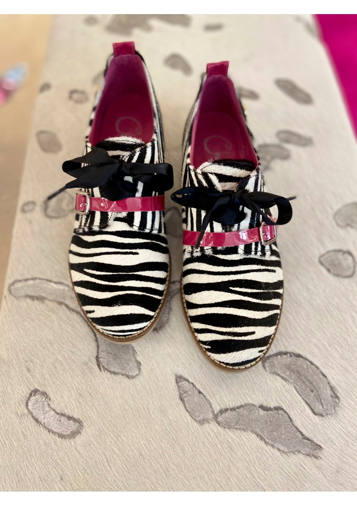 Excuse moi - Zebra cow hide lace up shoe