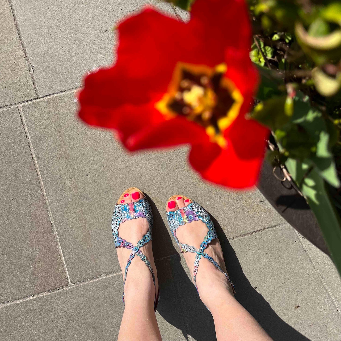 Fille - Blue multi flower low heel sandal