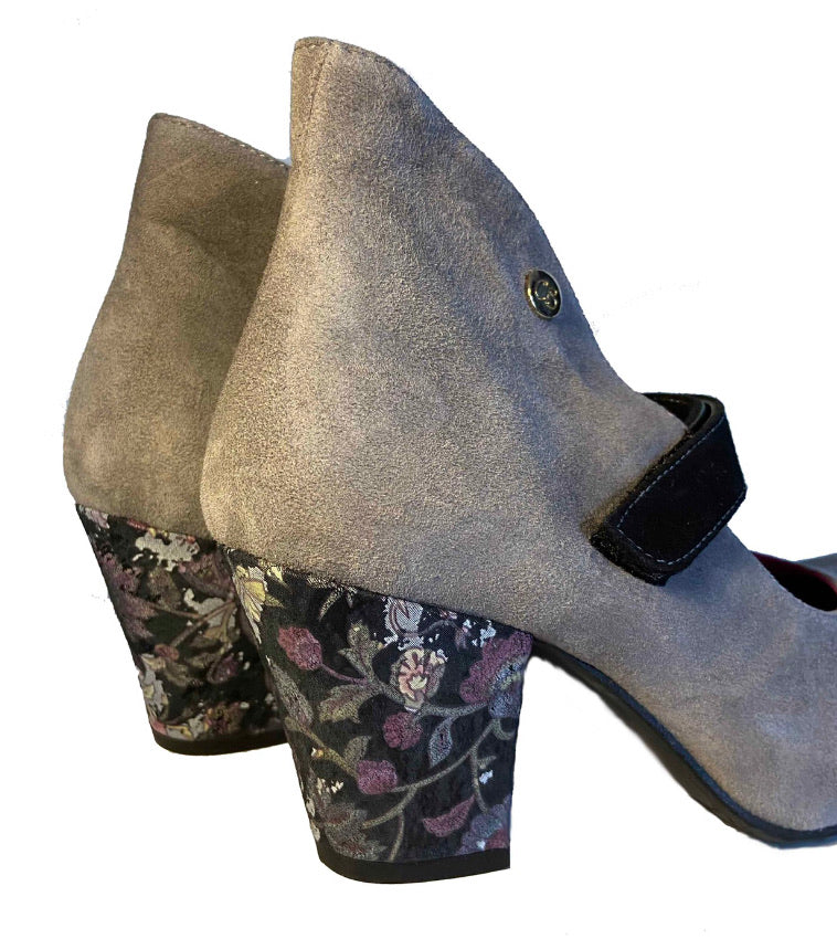 Stylo - Grey floral block heel shoe