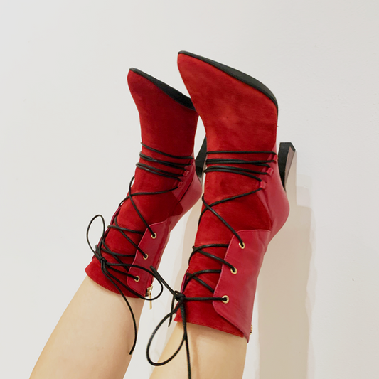 Mina - Red/black ankle heel boot