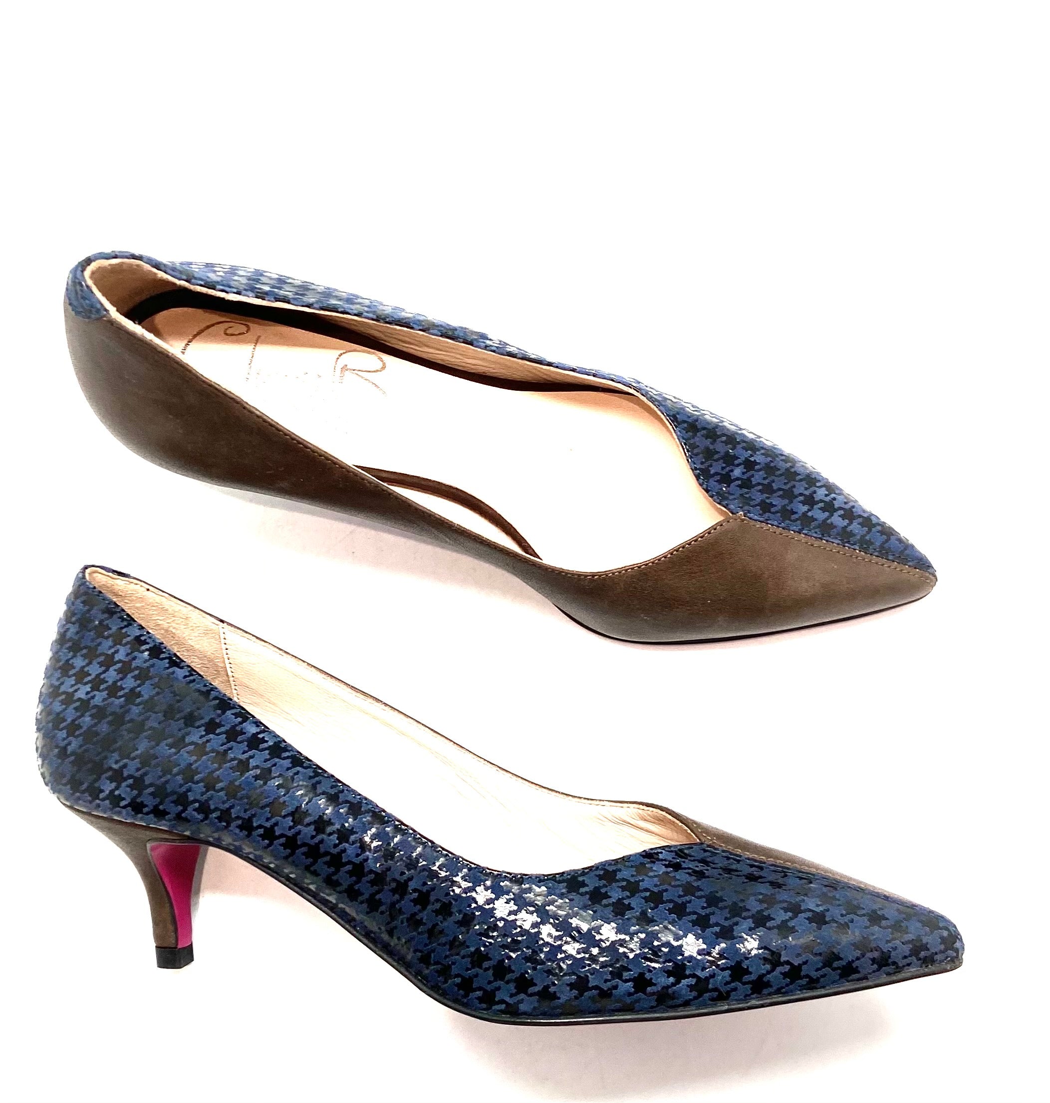 Navy blue kitten shop heel court shoes