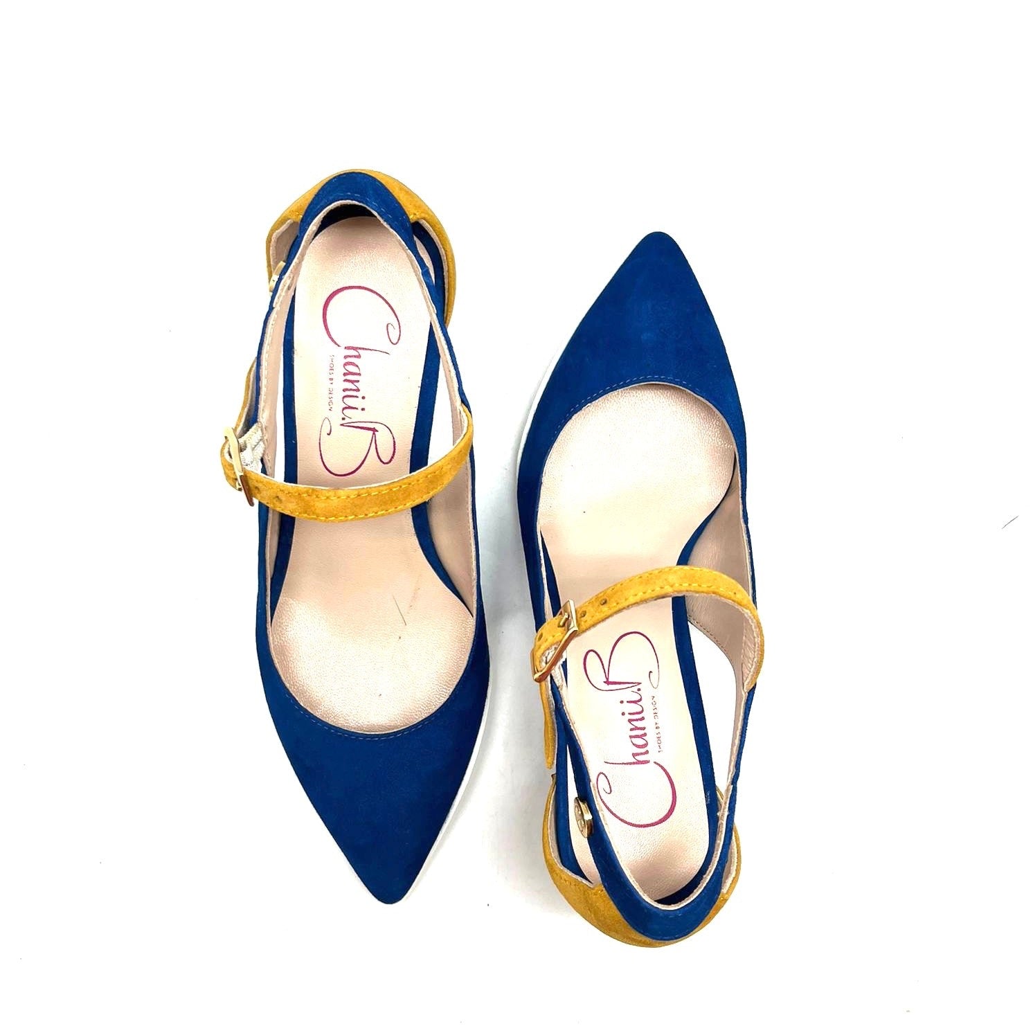 Blue Yellow Low Heel Dress Shoe | La La Chanii B Blue Yellow Low Heel Dress Shoe | La La Chanii B