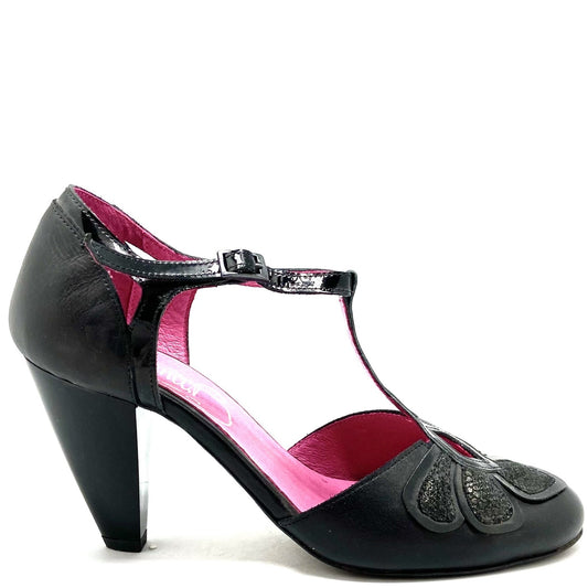 Petal- Black T-strap shoe