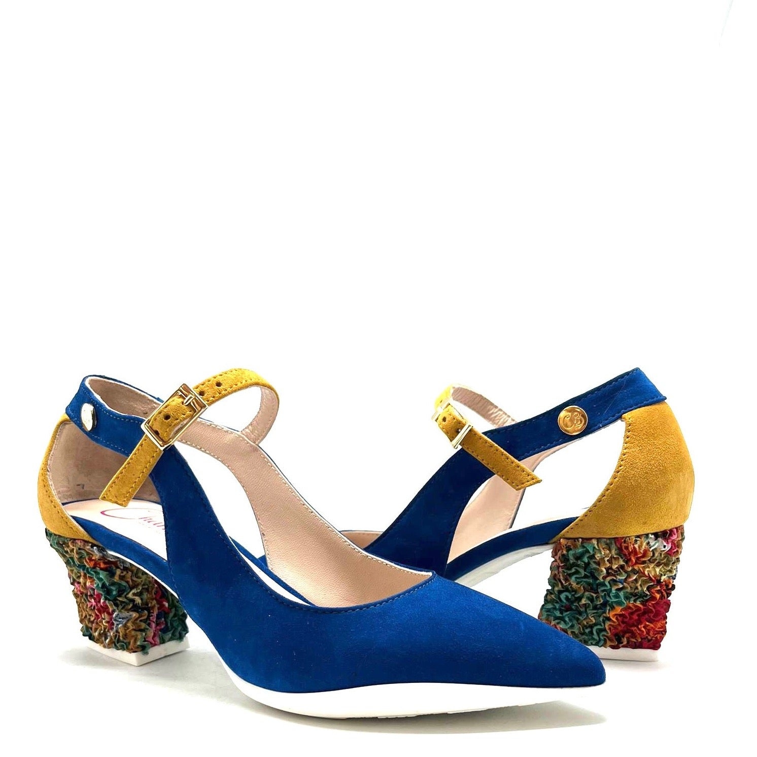 Blue Yellow Low Heel Dress Shoe | La La Chanii B Blue Yellow Low Heel Dress Shoe | La La Chanii B