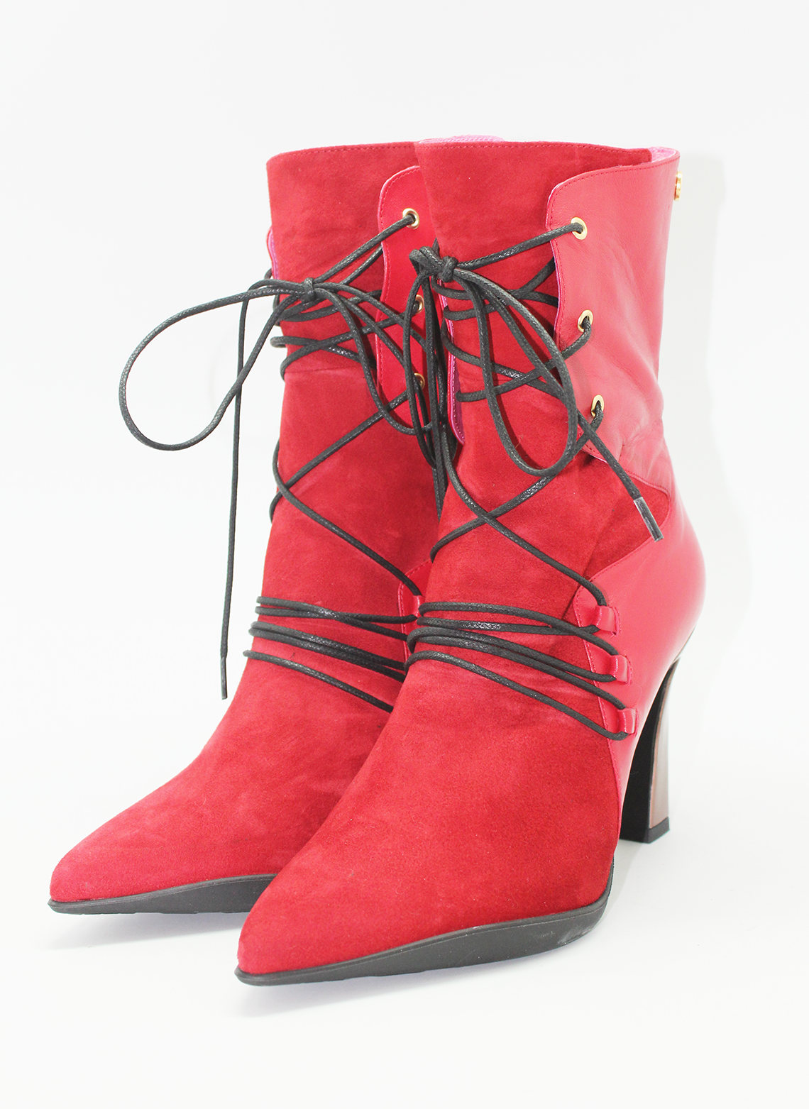 Mina - Red/black ankle heel boot