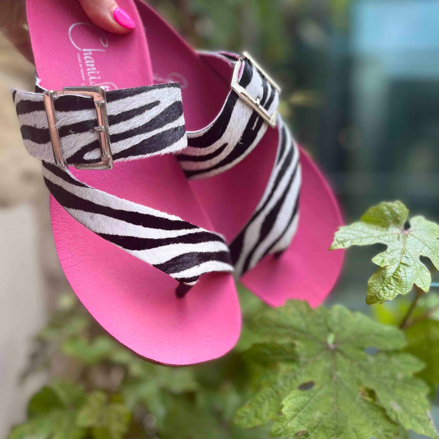 Je Suis-Zebra Cowhide- flat cork sandal