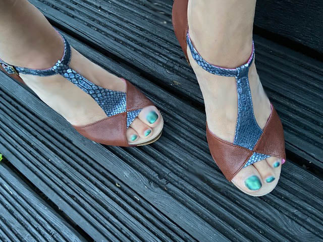 Salute - Brown/Blue T strap sandal